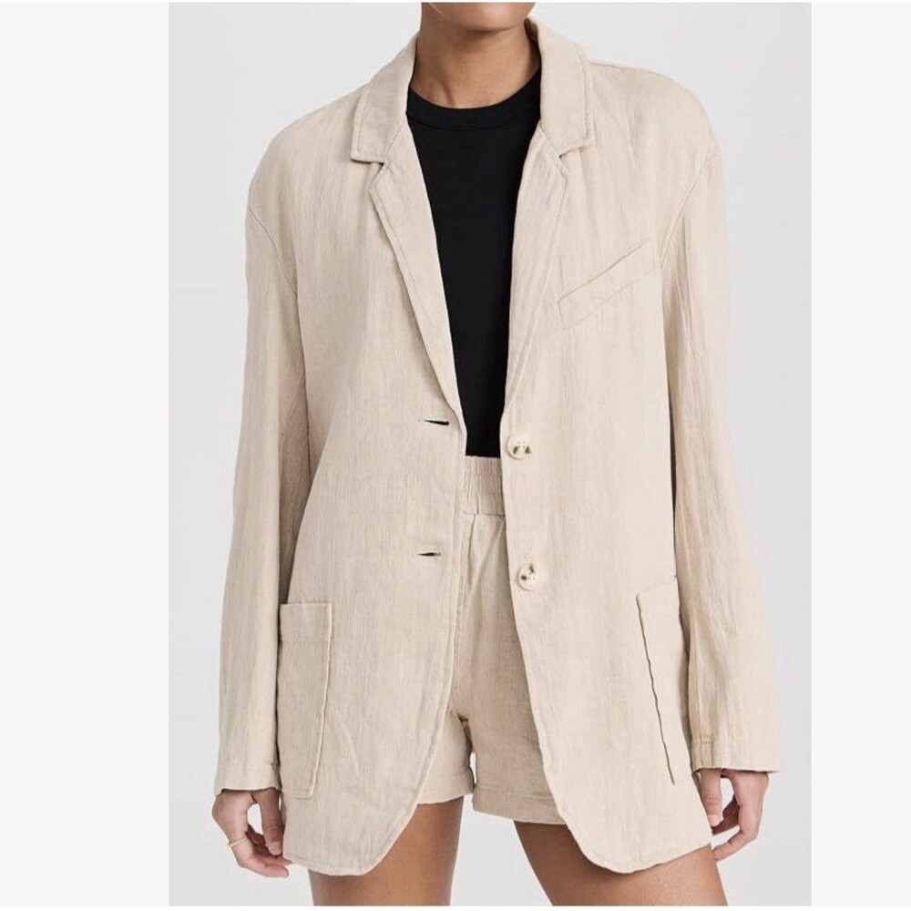New Blank NYC Stepping Out Oversized Linen Blend Blazer in Beige Size S